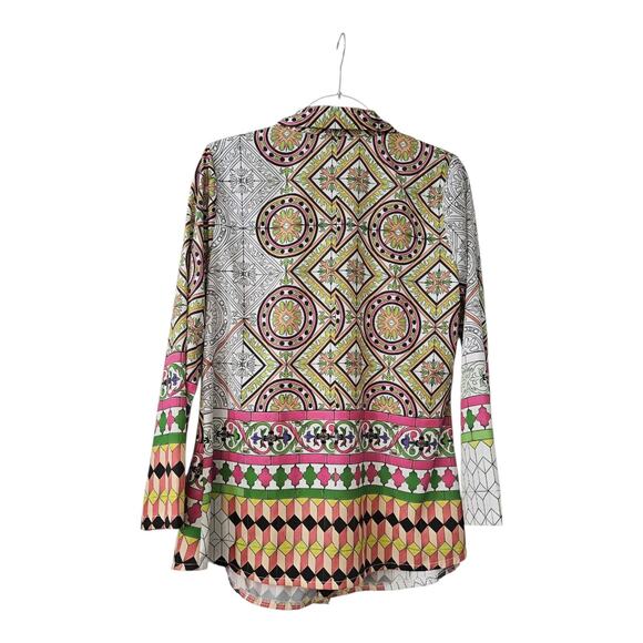 Trisha Tyler NWT MEDIUM Blouse Button-Up Geometric Wire Collar Multicolor - Picture 2 of 11